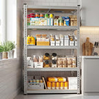 REIBII Storage Shelves, 5 Tier Adjustable Metal Garage Shelving, Storage Rack for Kitchen Storage, Basement, Garage, Pantry, Closet, Shop, Galvanized, 12" D x 28" W x 59.8" H，2020 lbs Total Capacity - size: 28"W x 12"D x 59.8"H