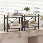 Desktop Bookshelf, 4-Tier Stackable Narrow Bookcase, Adjustable Industrial Desk Organizer & Hutch - Rustic Brown Wood Desktop Book Organizer for Living Room, Bedroom & Home Office - color: Grey