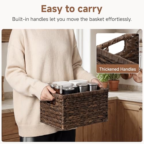 StorageWorks Storage Baskets for Organizing, Water Hyacinth Baskets for Shelves, Organizer Basket with Handles, Decorative Storage Basket for Closet, Pantry Organizers - color: Brown(Water Hyacinth), size: 2x 13¼"L x 8¼"W x 7"H