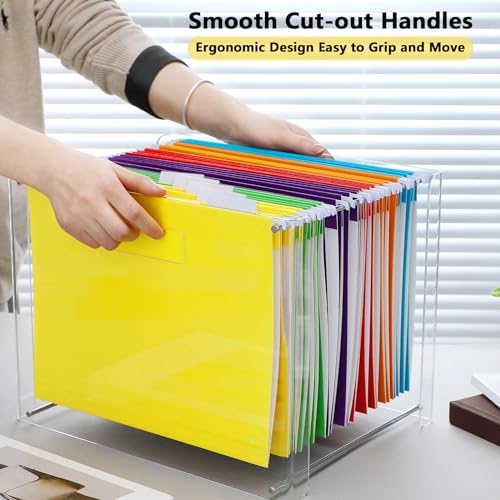 Dispowreath 24 Hanging File Folder with Acrylic Organizer for Letter/a4 Size Desktop Clear File Storage Box with Handles for Home Work Office Use(Rainbow,Classic) - color: Rainbow, style: Classic