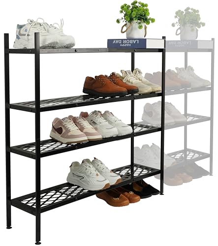 Shoe Rack, 4-Tier Long Shoe Rack, Stackable Shoe Storage Organizer Expandable Shoe Shelf Stand, Holds up to 25-30 Pairs of Shoes for Entryway, Garage, Front Door Entrance, Metal,45.6in Black - color: Black, size: 4-Tier