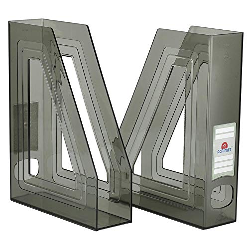 Acrimet Magazine File Holder Bin Storage, Vertical Rack for Documents, Folders and Mail, Durable Plastic Desk Organizer for Office & Home (Clear Gray Color) (2 Pack) - color: Clear Gray