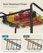 SONGMICS 3-Tier Metal Rolling Cart on Wheels with Baskets, Lockable Utility Trolley with Handles for Kitchen Bathroom Closet, Storage with Removable Shelves, Black UBSC03BK - color: Black