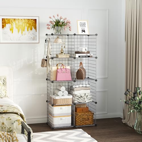 C&AHOME Wire Cube Storage, 8 - Cube Organizer Metal C Grids, Modular Shelves Units, Closet Organizer, Ideal for Home, Office, Living Room, 24.8" L x 12.4" W x 48.4" H, Silver Gray UWCS3008G - color: Silver Gray, size: 8 Cube