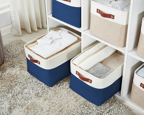 DECOMOMO Storage Bins, Extra Large Fabric Storage Baskets for Shelves, Decorative Linen Closet Organizer, 15.8 x 12.5 x 10 inches (Navy Blue & White, 3 Pack) - color: Blue Navy and White, size: Extra Large/3P