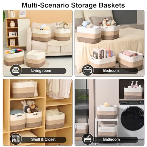 ICERZCZ Storage Baskets for Organizing & Shelves, Woven Cotton Rope Organization Bins for Dog Toys, Clothes, Books, Nursery Organizer, 15"Lx11"Wx9.5"H, (4 Packs) Gradient Brown - color: Gradient Brown, size: 15"(L)×11"(W)×9.5"(H)