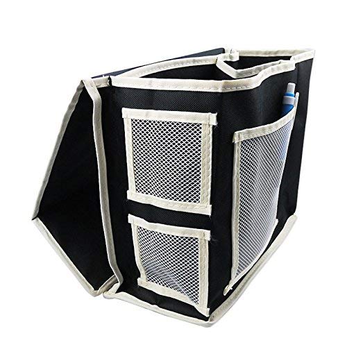 WSLCN Oxford Bed Pockets Portable Remote Control Bedside Storage Caddy Hanging Organizer Bag with 6 Pockets Bed Sofa Organizer for Magazine Tissue Phone Black - color: Black