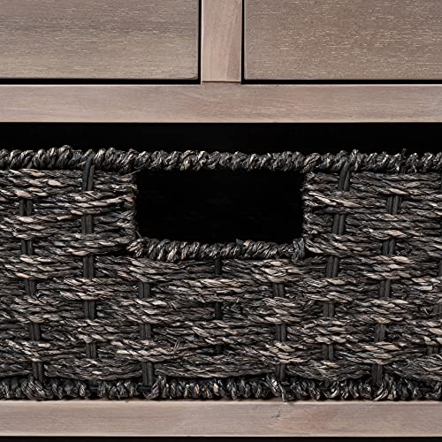 Fully Assembled Solid Acacia Wood Storage Bench - Shoe Organizer with 2 Drawers, Removable Basket & Padded Cushion, Rustic Entryway Bench (White Washed) - color: White Washed