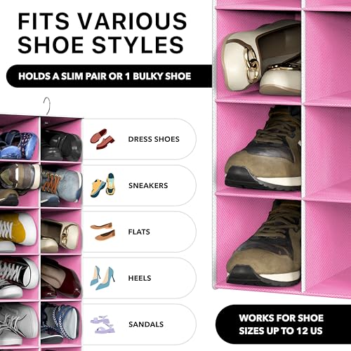 Simple Houseware 20 Section Shelves Hanging Shoes Organizer Holder for Closet, Pink - color: Pink