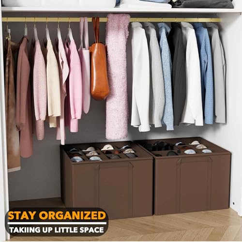 SpaceAid Shoe Organizer for Closet, 2 Pack Foldable Shoe Storage Containers Baskets Boxes Bins w/Adjustable Dividers, Fits 16-32 Pairs, Brown - color: Brown