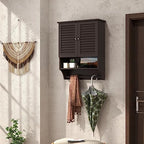 Tangkula Wall Mounted Bathroom Cabinet w/Open Shelf & Bar, Medicine Cabinet w/Double Louvered Doors, Adjustable Shelf, Wall Storage Cabinet for Bathroom Living Room Kitchen (Espresso) - color: Espresso