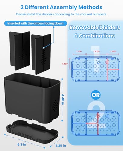 Toothbrush and Toothpaste Holders for Bathrooms Countertop - Detachable 5 Slots Kids Electric Toothbrush Holders Set Wall Mounted with Removable Dividers for Bathroom Decor and Accessories Organizer - color: Black