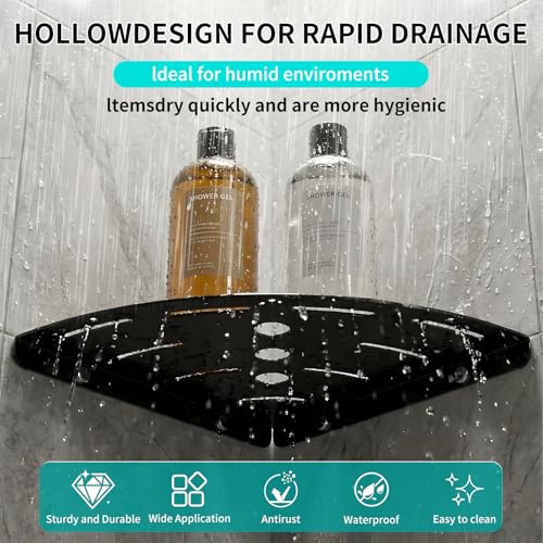 Shower Corner Shelf 304 Stainless Steel Shower Caddy 2 Tier Shower Organizer Niche with Extra 6 Hangers Shelves 40 lbs Large Capacity Shower Shelf for Inside Anti-Rust Drilling Installation(Black) - color: Black Thickness 2mm 2pcs