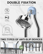 Shower Caddy Hanging - Never Rust Shower Hanging Organizer - Aluminum Over the ShowerHead Caddy with Soap Basket and 6 Hooks for Razor/Sponge (Black) - color: Black