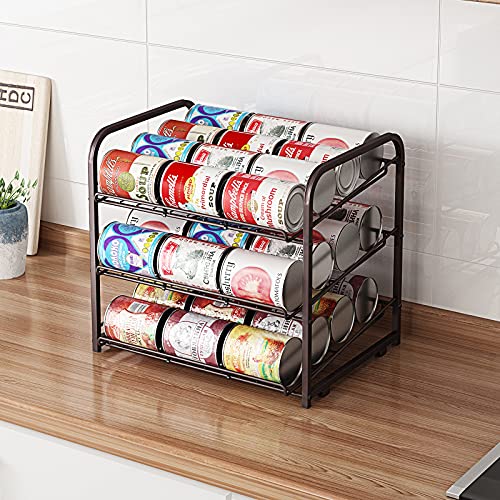 AIYAKA 3 Tier Stackable Can Rack Organizer,for food storage,kitchen cabinets or countertops,Storage for 36 cans,Bronze - color: Brown
