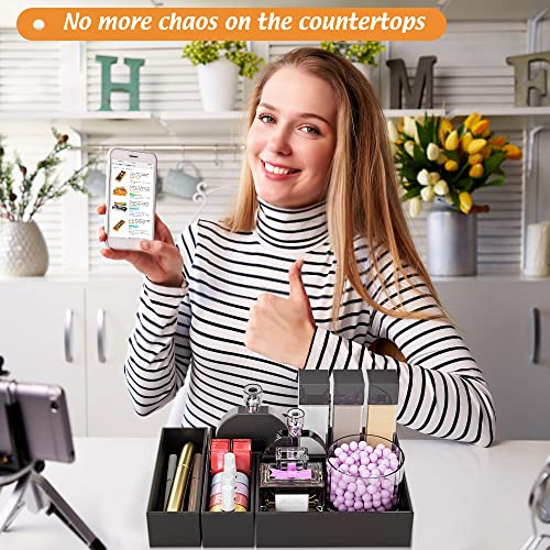 Black Bamboo Drawer Organizer - Silverware&Utensil Holder Organizer for Kitchen Drawers, Multi-Use Drawer Dividers Boxes for Bathroom Counter，Cabinet, Garage, Office Desk, Makeup, Jewelry (6"3"2.5") - color: Black, size: 6*3*2.5 inch