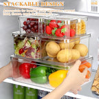 14 Pack Fridge Organizer, Stackable Refrigerator Organizer Bins with Lids PBA-Free, Clear Fridge Organizers and Storage for Kitchen, Countertops, Cabinets, Fridge, Drinks, Fruits, Vegetable, Cereals - size: 14-PACK