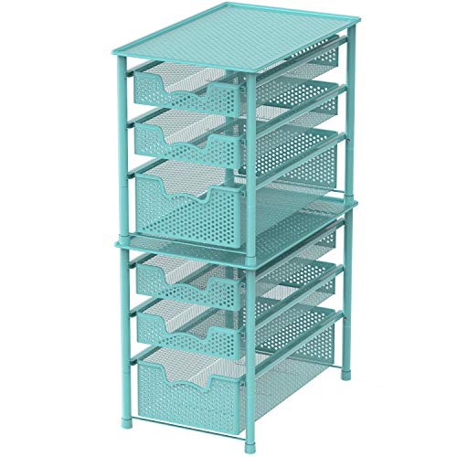 Simple Houseware Stackable 3 Tier Sliding Basket Organizer Drawer, Turquoise - color: Turquoise, size: 3-Tier