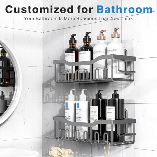 EUDELE Shower Caddy 2 Pack, Adhesive Shower Organizer for Home Decor & Kitchen Storage, No Drilling, Rustproof Stainless Steel Bathroom Shelf Organizer - color: Grey-2pcs