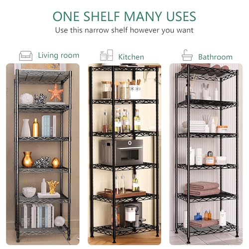 GIOTORENT 6-Tier Storage Shelves Standing Shelving Metal Units, Adjustable Height Wire Shelf Display Rack for Pantry Laundry Bathroom Kitchen 16.6” x 11.8” x 63”, Black - color: Black, size: 11.8D x 16.6W x 63.0H (6Tier)