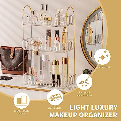 Akinbas 3 Tier Bathroom Organizer Countertop Makeup Perfume Tray Skincare Organizer for Bathroom Dresser Vanity (White) - color: Transparent, size: 3 Tier