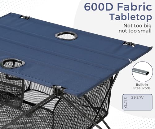 Lightweight Camping Table - Portable Folding Beach Side Table w/2 Cup Holders & Large Storage Basket, Compact Fold for Tailgate Travel Outdoor Fishing Picnic | 29.2" W x 21.7" D (Blue) - color: B: Blue