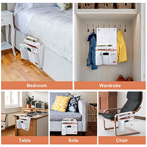 Surblue Bedside Caddy Felt Bedside Storage Organizer with Water Bottle Holder for TV Remote Control Phone Glasses Magazine 7 Pockets(Light Grey) - color: Lightgrey