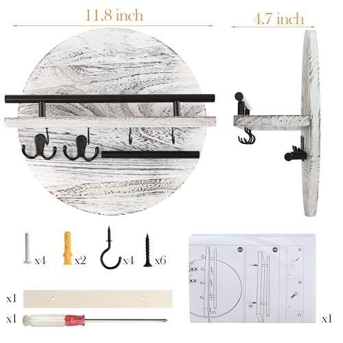 Gurfuy Key Holder for Wall with Shelf - Wood Mail Organizer and Rack with Shelf Hooks Wall Mounted for Entryway Decor Magazines Letter Storage Farmhouse Living Room Bedroom Doorway (White) - color: White