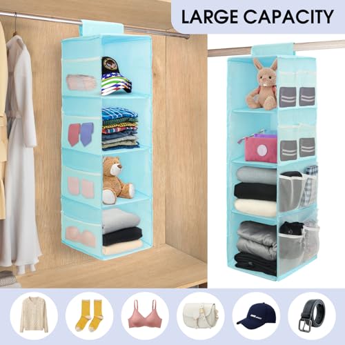 PetsHome 4-Shelf Hanging Closet Organizer, Space Saver, Closet Hanging Storage Shelves with Mesh Pockets & Magic Tap for Storage, Foldable-Blue - color: Blue, size: 4 Shelf