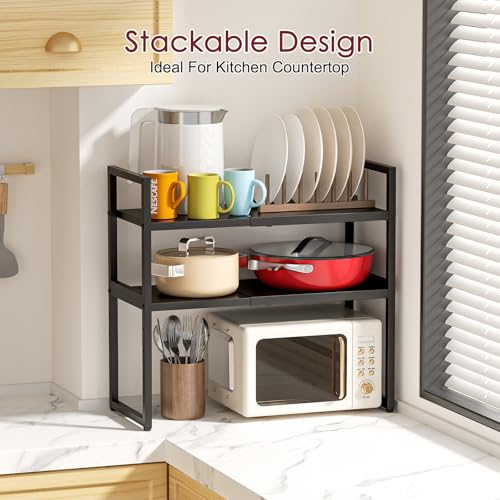 Expandable Kitchen Storage Shelves,110LBS Heavy Duty Metal Garage Shelving Units For Pot Pans Appliance,Adjustable Small Storage Shelf Rack Organizer For Kitchen Countertop Under Cabinet Garage Pantry - size: 1 Tier：10.2"D x 23.8"W x 11.4"H