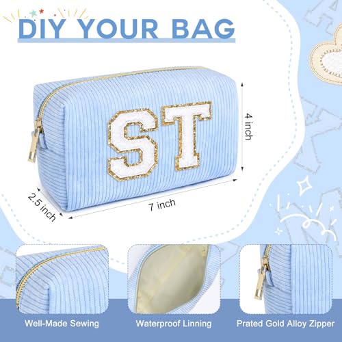 SOIDRAM 6PCS Bridesmaid Proposal Gifts Corduroy Blue makeup bag bulk for Wedding Party Favors Bachelorette party decorations Toiletry Organizer Bag Cosmetic Case Gift - color: Corduroy Blue, size: 6 Pack