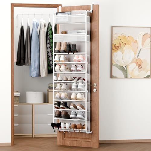 Whitmor 27 Pair Over The Door Shoe Organizer, 11 Tier Hanging Shoe Organizer, Heavy Duty Metal & Mesh Shoe Holder, Hanging Shoe Rack for Closet Organizer & Storage,74.8"L x 21.7"W x 7.5"H, White - color: White, size: Shoe Rack&Organizer
