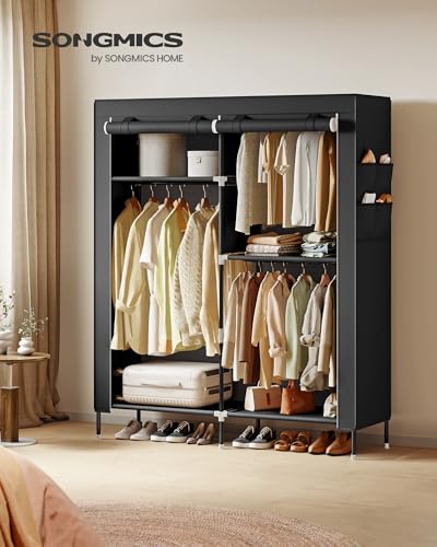 SONGMICS Portable Closet, Fabric Wardrobe, Clothes Rack with Shelves, Pockets, Large Capacity, 3 Hanging Rods, 50 x 17.7 x 70.9 Inches, Black URYG010BZ02 - color: Black, size: 2 Tiers(70.9"H)