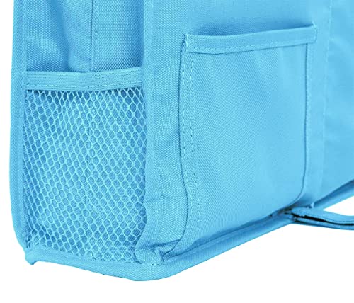 Createy Bedside Caddy Hanging Organizer Storage Bag Pocket for Bunk and Hospital Beds, College Dorm Rooms, Baby Bed Rails, Camp - 4 Pockets and 2 Hooks - color: Light Blue