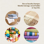 Yellow White Baskets with Lids, Living Room Blankets Storage, Laundry Hamper, Nursery Toys Bin, Decorative, Wicker, Sturdy, Round, Handles, Hooded Lid, Woven (Large) - size: Large