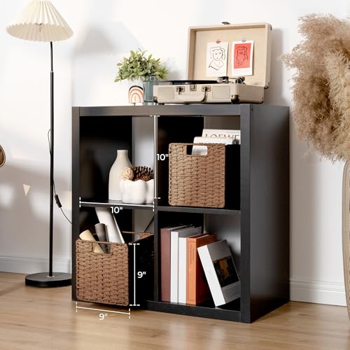 StorageWorks 9 inch Wicker Storage Cubes, Handwoven Wicker Baskets for Storage, Square Cube Organizer Bins, Foldable Paper Rope Basket for Organizing, Brown, 2 Pack - color: Brown, size: 9"L x 9"W x 9"H