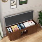 3More 40" Entryway Shoe Storage Bench,Upholstered Hidden Space Beneath Seat Cushion Bench,2-Tier Unique Geometric Shape with Wood Grain,Walnut - color: Brown