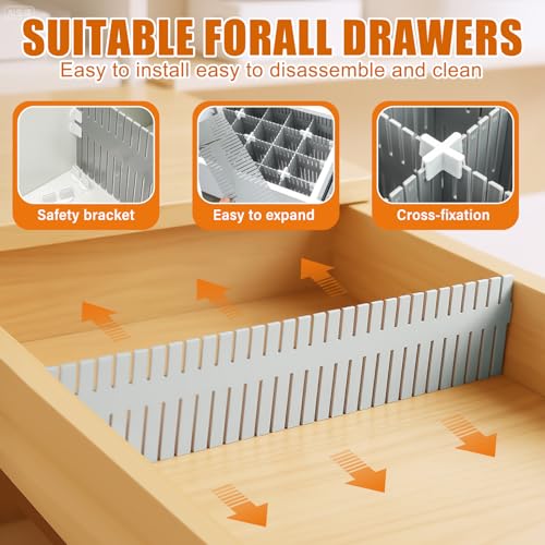 Blosssound 15 Pcs 5.12 Tall Drawer Divider Adjustable Drawer Organizer DIY Ultra Deep Storage Organizer Separator with Fixed Buckle for Underwear Socks Dormitory Office Kitchen Bedroom(Grey) - color: Grey
