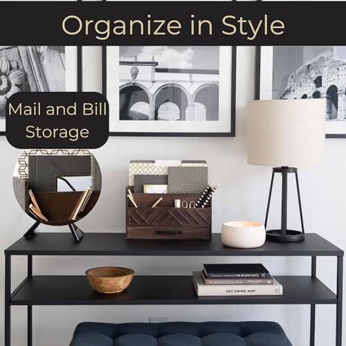 BLU MONACO | Wooden Mail Organizer with Drawer and Compartments | Mail Sorter Organizer Countertop for Desk Entryway | Outgoing Mail Holder Wood Desktop File Storage - color: Brown
