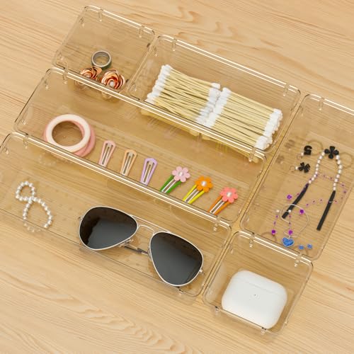 WOWBOX 6 Pack Clear Drawer Organizer Set, Acrylic Drawer Storage Trays, Storage Bins for Makeup, Cosmetics, Jewelries, Utensils, Gadgets, Office, Champagne - color: Champagne, size: 6 PCS
