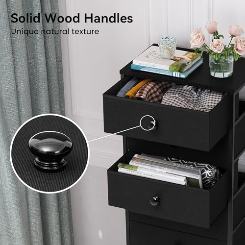 Crestlive Products Tall Dresser, 8-Drawer Fabirc Storage Tower, Chests of Drawers - Vertical Organizer Unit for Bedroom, Hallway, Entryway, Nursery, Closets - Steel Frame, Wood Top & Handles (Black) - color: Black, style: Narrow-8 Drawers