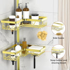 KEGII Corner Gold Shower Caddy Tension Pole - 4-Tier Rustproof Shower Rod Organizer, Floor to Ceiling Tension Rod 25-114.2 inch, Stainless Steel Corner Shower Shelf, Waterproof - style: Tension Caddy - Gold