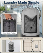 Laundry Bag with Shoulder Straps and Mesh Pocket Laundry Backpack Large Portable Laundry Hamper for College Laundromat Apartment - color: Light Gray & Dark Gray
