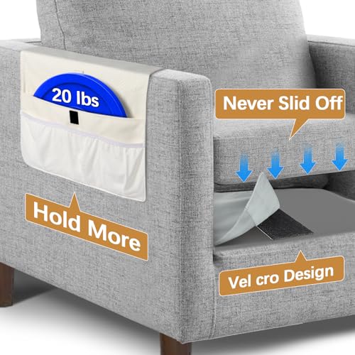 WOMACO Sofa Armrest Remote Magazine Holder, Non-Slip Armchair Recliner Caddy, Couch Arms TV Remote Control Organizer for Tablet, Phone, iPad, Laptop (Ivory, 16" x 35") - color: Ivory, size: 16" x 35"