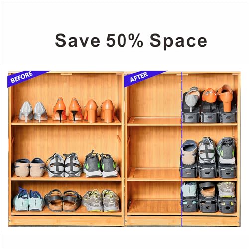 Shoe Slots Organizer, 24PCS Adjustable Double Layer Stack Shoe Rack, 50% Space-Saving Storage Rack Holder, Black - color: Black