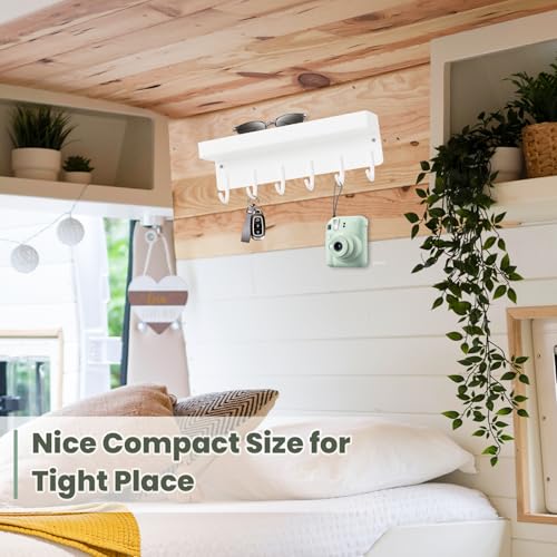 Magnetic Key Holder Wall Mount, Small Metal Key Rack with Tray, 9.6 Inch, 6 Hooks, 2 Installation Options, White - color: White