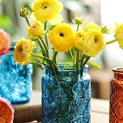 Vintage Glass Storage Jar with Solid Wood Lid - Sunflower Kitchen Canister for Coffee, Candy, Laundry Detergent - Cute Food Storage Jar for Pantry, Countertop (4 color-Begonia Flower, 23.7 Ounces) - color: 4 color-Begonia Flower, size: 23.7 Ounces