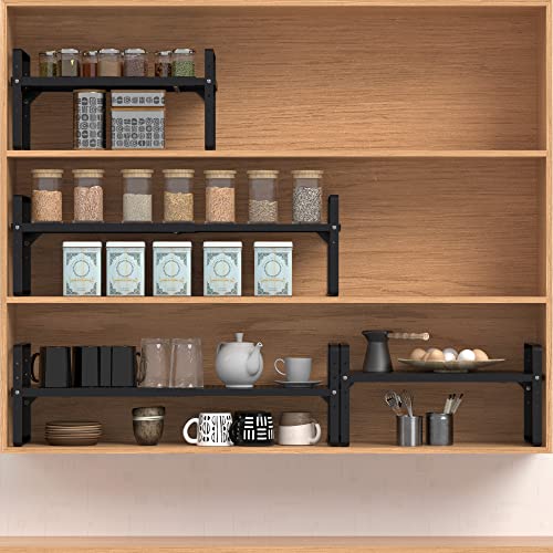 Expandable Cabinet Shelf Organizer Adjustable Metal Spice Rack Stackable Freestanding Counter Storage Shelves for Kitchen Cabinet Under Sink Office Desk (Black - 1Pack - L16.5-27'' * W10.2'' * H9.6'') - color: Black - 1pack - L16.5-27'' * W10.2'' * H9.6''