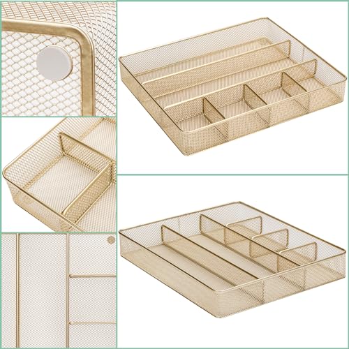 Annova Desk Top Organizer Tray for Office Organization - Metal Mesh - Storage Tray with Dividers for Pens, Desktop Accessories, Bathroom, Kitchen, Makeup and Office Supplies (Large, Gold) - color: Gold, size: Large