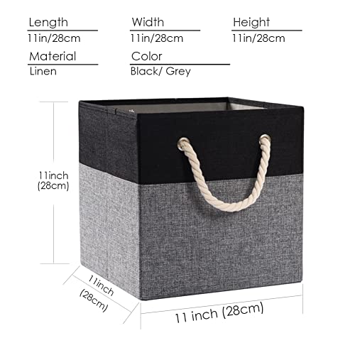 PRANDOM Large Foldable Cube Storage Bins 11x11 inch [2-Pack] Fabric Linen Storage Baskets Cubes Drawer with Cotton Handles Organizer for Shelves Nursery Closet Bedroom Black - color: Black, size: 11x11 inch(2-Pack)